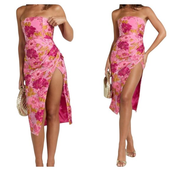 Lulus Brailey Pink Jacquard Strapless Midi Dress - Size XL - NWT - Picture 1 of 8